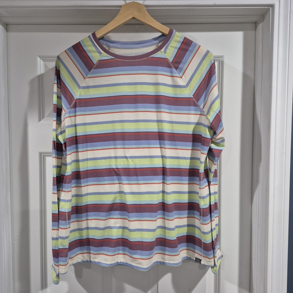 L.L. Bean SunSmart Tee Shirt Womens XL Striped Stretch Performance Soft Hiking